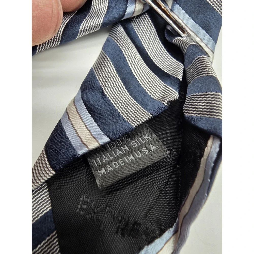 Express Design Studio Blue White Striped Italian Silk Tie 60
